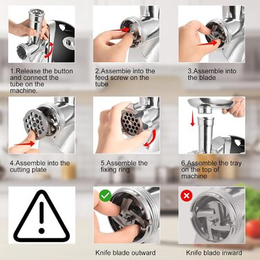 М'ясорубка електрична з насадкою для ковбас 2800 Вт, чорна. Комплект з 3 дисками для фаршу та насадкою для ковбасок