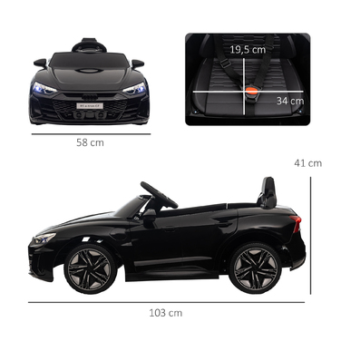 Дитячий електромобіль HOMCOM Audi, з ліцензією Audi, з ременем безпеки, дистанційним керуванням, світлом, чорного кольору, розміри: 103 x 58 x 41 см