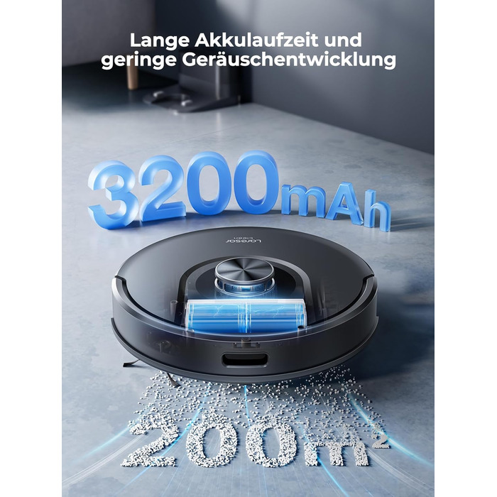 Робот-пилосос Laresar Clean 3-в-1 з функцією миття, 5000Pa, лазерна навігація, 180 хв, для тварин, килимів, твердих підлог, керування через додаток, 15 зон заборони (чорний)