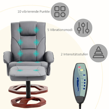 Масажне крісло HOMCOM Recliner з табуреткою Телевізор Функція відкидання на 360° з бічною кишенею Штучна шкіра 73 x 83 x 106см Темно-сірий | Аосом