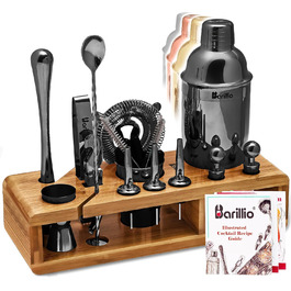 Набір шейкерів Barillio Elite Cocktail Set 23 шт. з бамбуковою підставкою, чорний