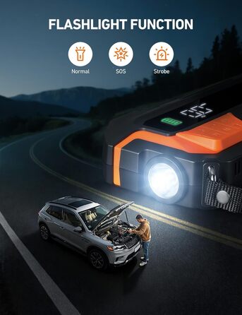 AstroAI MF16 Powerbank для запуску авто з компресором 150 PSI, 6000A, для 12V авто, мотоциклів, SUV, з LED-дисплеєм, помаранчевий