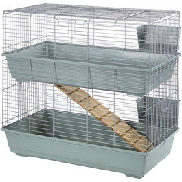 Клітка для кроликів для маленьких друзів, 2 поверхи, 81 х 45 х 80 см, бежевий/ сріблястий, бежевий / сріблястий, 450 г (1 упаковка)