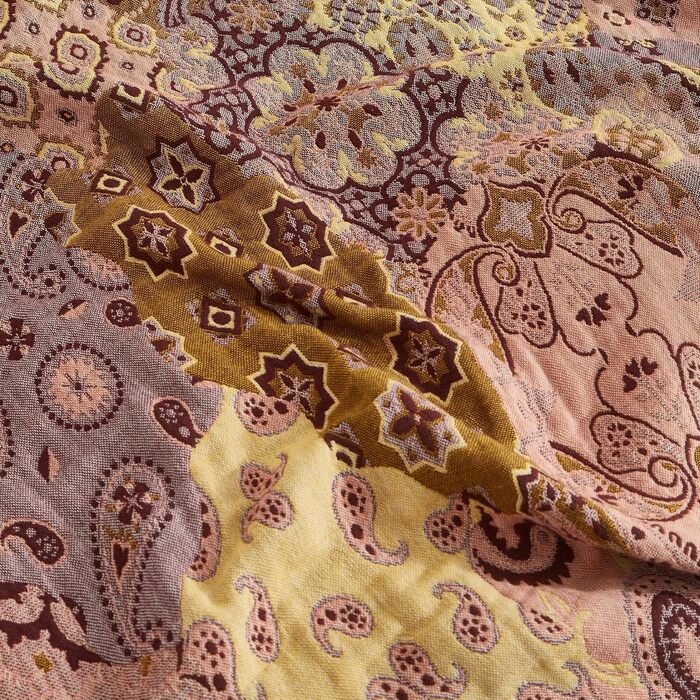 Богемна ковдра Softexly Boho Decke 100% бавовна, двостороння муслінова ковдра 150x200 см, м'яка диванна ковдра та покривало для ліжка, естетичний дизайн, ідеальна для вітальні та спальні, помаранчево-зелена (230 x 250 см, візерунок Пайслі)