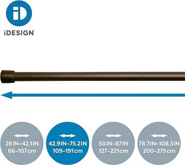 Карниз для душових штор iDesign (109-191 см), металева телескопічна стійка середньої довжини, висувна душова штора без свердління для душу та ванни, бронза бронза 109 - 191 см