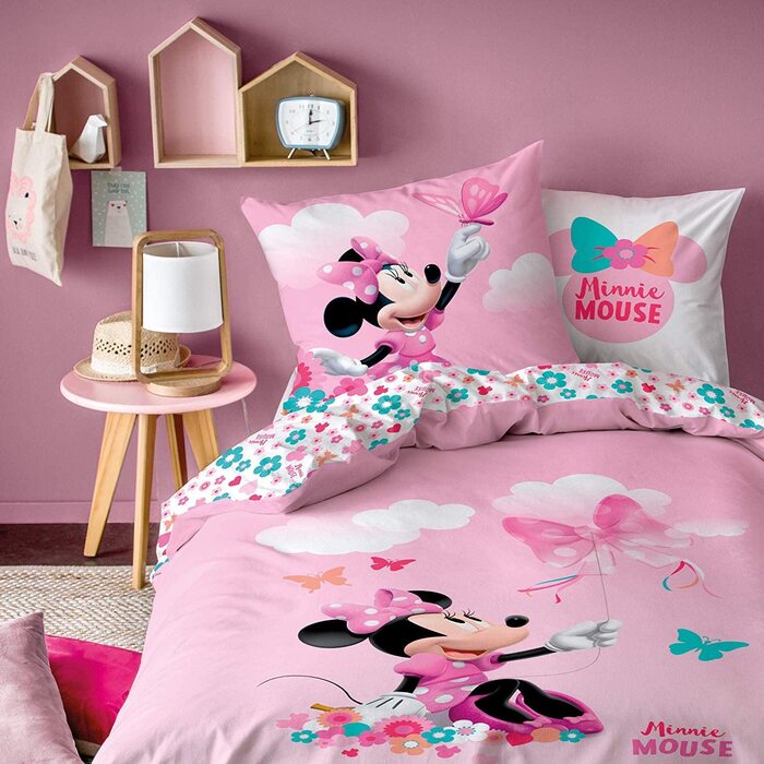 Дитяча змінна постільна білизна CTI Minnie Mouse Renforc рожевого кольору, 2 шт., 135x200 см (80x80 см)