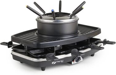 Набір для раклет, фондю та гриль MAGNANI 3 в 1 на 8 осіб з регулюванням температури, виделки та сковорідки, 1100W, антипригарне покриття