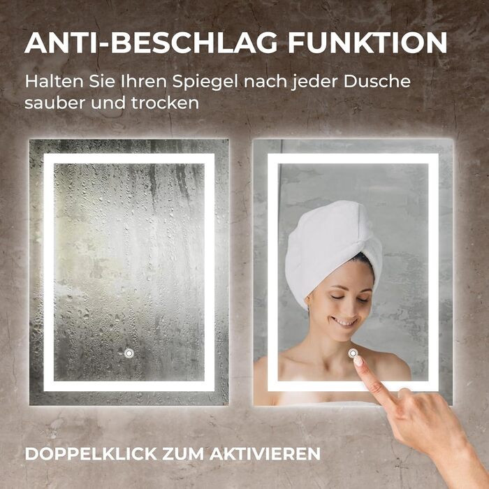 Дзеркало для ванної кімнати BR Bringer LED з підсвічуванням 60x80 см, антизапарник, диммер, 3 кольори світла, сенсорне управління, пам'ять (Модель: BRS102)