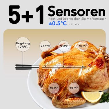 Термометр для м'яса BFOUR WiFi з Bluetooth та App-керуванням, 6 сенсорів (BF-70)