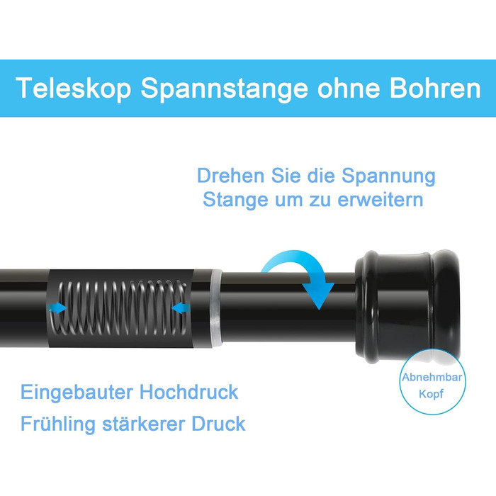 Штанга для душу без свердління, телескопічна, висувна, 85-270 см, діаметр 32 мм, для ванної кімнати/спальні, срібна
