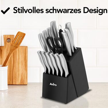 Набір ножів Brixy Messerset 16 предметів у блоці: ножі, шліфувальник, ножиці. Нержавіюча сталь, срібно-чорний колір, стійкий до подряпин.