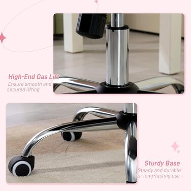 Крісло для офісу Vinsetto з велюровою оббивкою, комп'ютерне крісло з кнопками та виразною спинкою, поворотні колеса, регульована висота та нахил (рожеве)