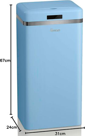 Відро для сміття Swan Retro з датчиком руху, 45 л, метал, блакитне, інноваційний контейнер для сортування сміття, великий об'єм, вінтажний дизайн