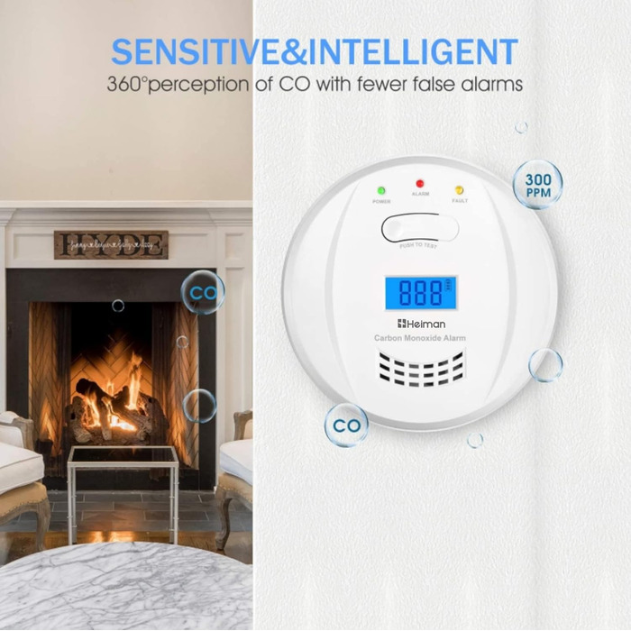 Датчик CO Heimann з Wi-Fi, 10 років служби, сумісний з Tuya/SmartLife, EN50291, портативний (723ESY)