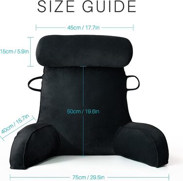 М'яке крісло-мішок для читання з велюру, для дорослих, з підтримкою спини та підлокітниками, з кишенею та знімним чохлом (Кофе, Чорний)