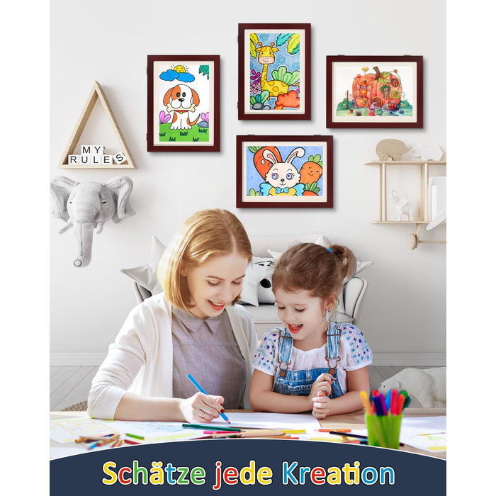 Рамка для дитячих малюнків Ciscle A4, 2 шт., махагоні, з фронтальним завантаженням для творчих робіт, школа, дім