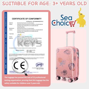 Дитячий набір валіз Sea Choice: жорсткий чемодан 18'' і рюкзак, легкий дорожній комплект для хлопчиків і дівчаток, 4 колеса, TSA, YKK блискавка, рожевий Seashell