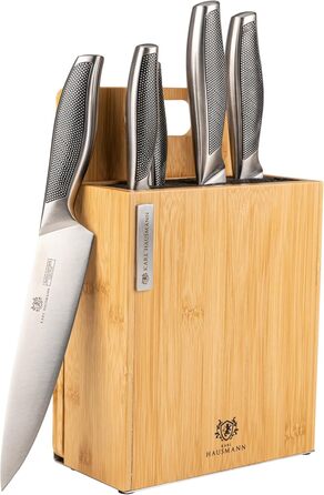 Набір ножів Karl Hausmann 5 шт. з магнітним блоком з бамбука - набір кухонних ножів з нержавіючої сталі