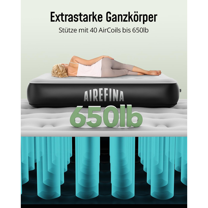 Надувне ліжко Airefina для 1 особи з вбудованим насосом, 99x190x46 см. Гостьове ліжко, компактне, з сумкою для перенесення, до 295 кг.