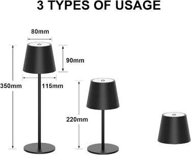 Акумуляторна LED-лампа Antela настільна бездротова диммерна IP44, 3000K/4000K/5000K, металева, для дому/відкритих просторів, 2 шт.