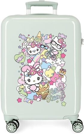 Валіза салону Hello Kitty Harajuko, зелена, 38 x 55 x 20 см, жорстка, ABS, бічна комбінована застібка, 34 л, 2 кг, 4 подвійні колеса, ручна поклажа, зелена, Talla nica, валіза салону