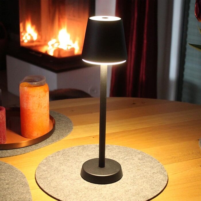 LED настільна лампа з акумулятором 2400 mAh, 16 світлодіодів, 3 режими яскравості, IP54, білий колір, чорний корпус (10,7 x 10,7 x 39 см)