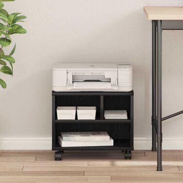 Підставка для принтера на колесах з полицями, білий ДСП, для офісу та робочого кабінету (Чорний дуб)