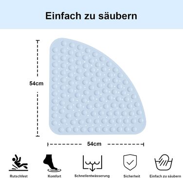 Нековзний килимок для душу на чверть кола з присосками, 54x54см, можна прати в пральній машині, білий (C-Light Blue)