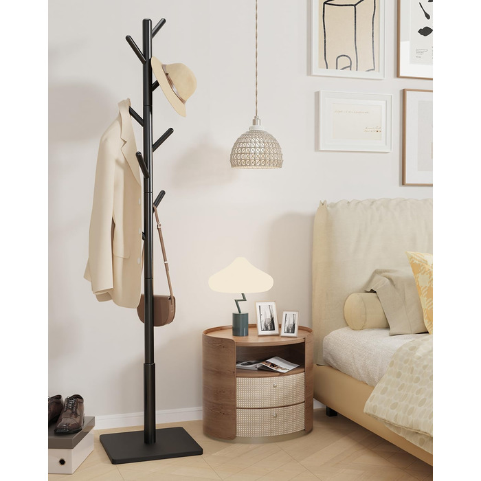 Дерев'яна вішалка для одягу Yawinhe, 180 см, 8 гачків, 3 рівня висоти, чорна