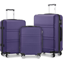 Набір валіз KONO 3 в 1: велика, середня, маленька. Тверді валізи з ABS, ручні, з TSA замком (фіолетовий)