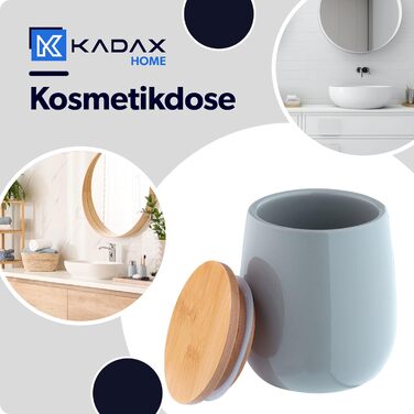 Косметичка KADAX, керамічна, бамбукова кришка, тримач для ватних дисків, баночка для зберігання, універсальна баночка, кругла (сіра)