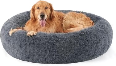 Лежак для собак Bedsure Пончик XXL - Ø 115 см, пухнастий круглий, миється, темно-сірий, Д 115 х Ш 115 х В 25 см