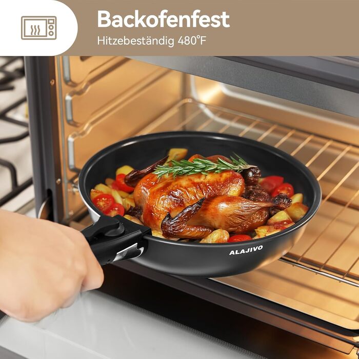 Набір каструль з керамічним покриттям 14 предметів, антипригарне покриття, індукційне дно, 24/28 см сковороди, для всіх типів плит, сумісний з духовкою