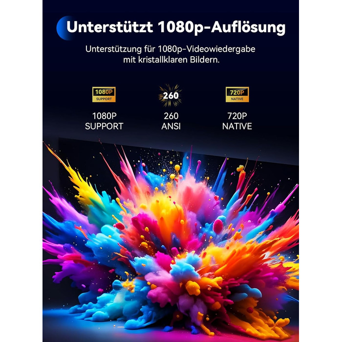 SOOMFON Mini Beamer 1080P: Портативний проєктор з Bluetooth, автотрапецеїдною корекцією та електричним фокусом. Сумісний з iPhone, Tablet, Laptop, TV Stick, HDMI, USB