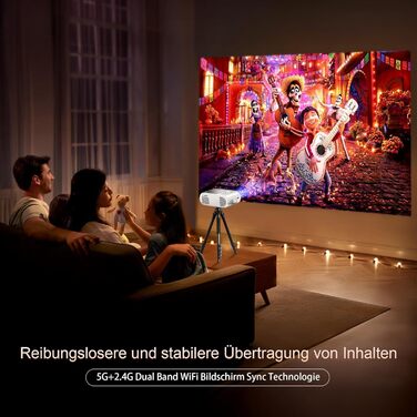 Mini-Beamer 10000 люменів, 1080P LED проектор, сумісний з TV Stick, X-Box, DVD, ноутбуком, смартфоном, Android, HDMI, USB, 5G WiFi, Bluetooth AND-Q2