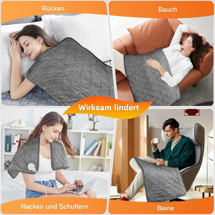 Електричний гріючий килимок 84 x 43 см з автовимкненням, 9 температурних режимів, таймер, для спини, шиї, плечей