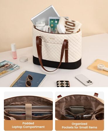 Сумка для ноутбука LOVEVOOK 15.6 дюймів для жінок з відділенням для ланчу, сумка-шоппер, ділова сумка, портфель, сумка для навчання, середнього розміру, водонепроникна, чорна