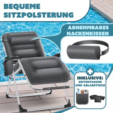 Шезлонг KESSER® для саду, широке лежаче місце, стійкий до погодних умов, витримує до 200 кг, ергономічна спинка з регулюванням, подушка, підголівник, тримач для напоїв, підлокітники та бічна кишеня, антрацит