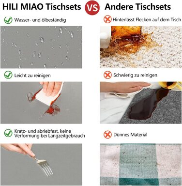 Набір з 6 підкладок під тарілки HELI MIAO, шкіряні, 43x30 см, чорний+сірий