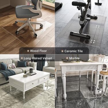 Захисна підкладка під офісний стілець з прозорого скла, 121 x 91 см, з заокругленими краями, для захисту підлоги, підходить для килимових та дерев'яних підлог