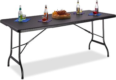 Розкладний садовий стіл BASTIAN, великий, ручка для перенесення, міцний кемпінговий стіл, В x Ш x Г 72 x 178 x 74 см, чорний