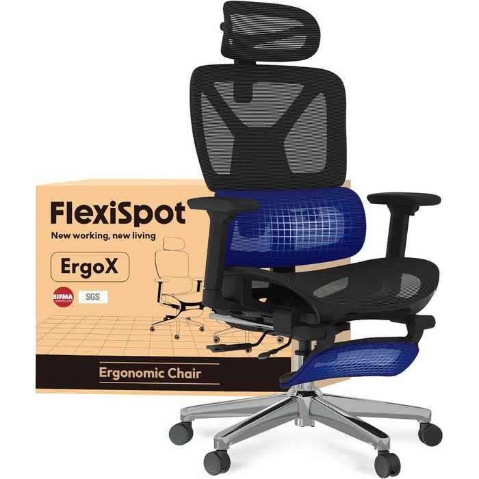 Крісло офісне ергономічне FLEXISPOT C7 Lite Mesh, чорне. Регульовані підлокітники 3D, підголовник, спинка 5D, до 130 кг