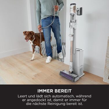 Shark акумуляторний пилосос Clean & Empty з базою самостійного очищення, до 40 хв роботи, бездротовий, для шерсті тварин, килимів та твердих підлог, з LED-підсвічуванням, тихий, білий/блакитний, BU3521EU