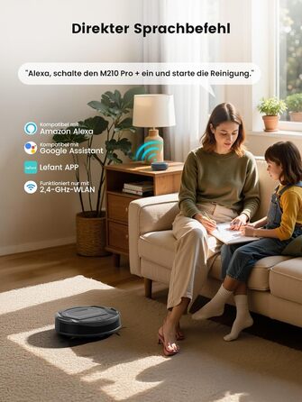 Робот-пилосос LEFANT M210 Pro+ Black: потужність 4000Pa, Wi-Fi, керування через додаток/Alexa, оминання перешкод 190°, тихий, для твердих підлог та килимів, збір шерсті тварин
