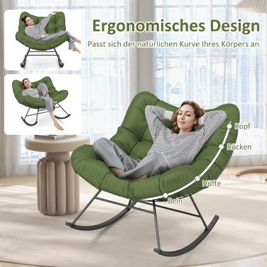 Крісло-гойдалка COSTWAY для саду, балкона та дому, зелене, з подушкою, вантажопідйомність 205 кг
