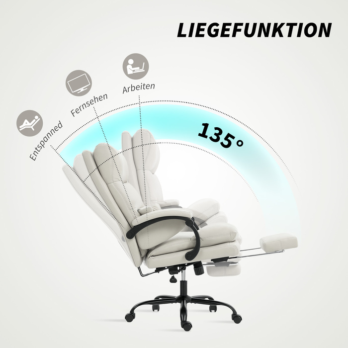 Крісло офісне HOMCOM з регулюванням висоти, з підтримкою попереку, підлокітниками та підставкою для ніг, обшите штучною шкірою, світло-сірого кольору