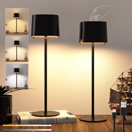 LED настільна лампа бездротова акумуляторна з сенсорним керуванням, диммуванням, USB-C зарядка, 5600mAh, 2 шт.