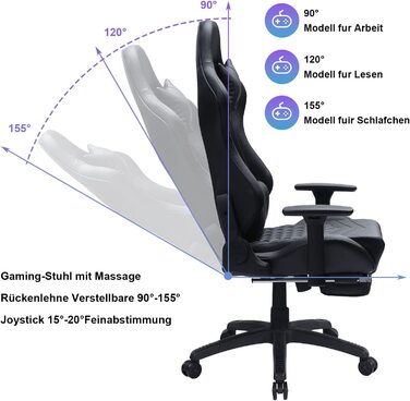 Ігрове крісло з підставками для ніг, крісло для геймера, масажне ігрове крісло, ергономічне комп'ютерне крісло, ігрове крісло для ПК, крісло для азартних ігор з регульованою висотою, обертове крісло, робочий стіл, стілець, потовщена подушка для сидіння, 3