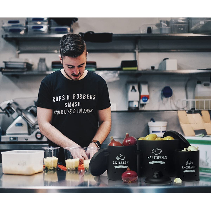 Набір контейнерів для зберігання картоплі Theo&Cleo, ретро дизайн, металевий, для кухні, чорний