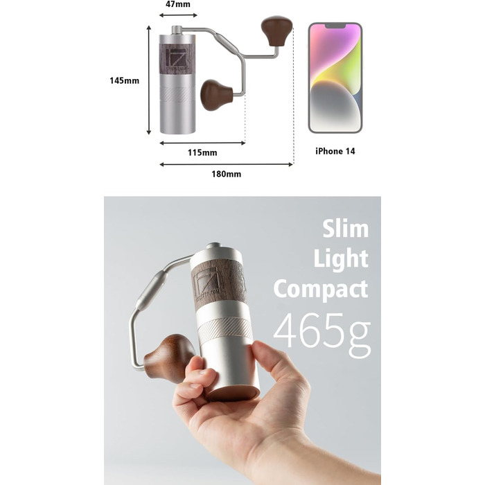 Кавомолка ручна 1Zpresso Q Heptagonal, компактна, для подорожей, з нержавіючою сталлю